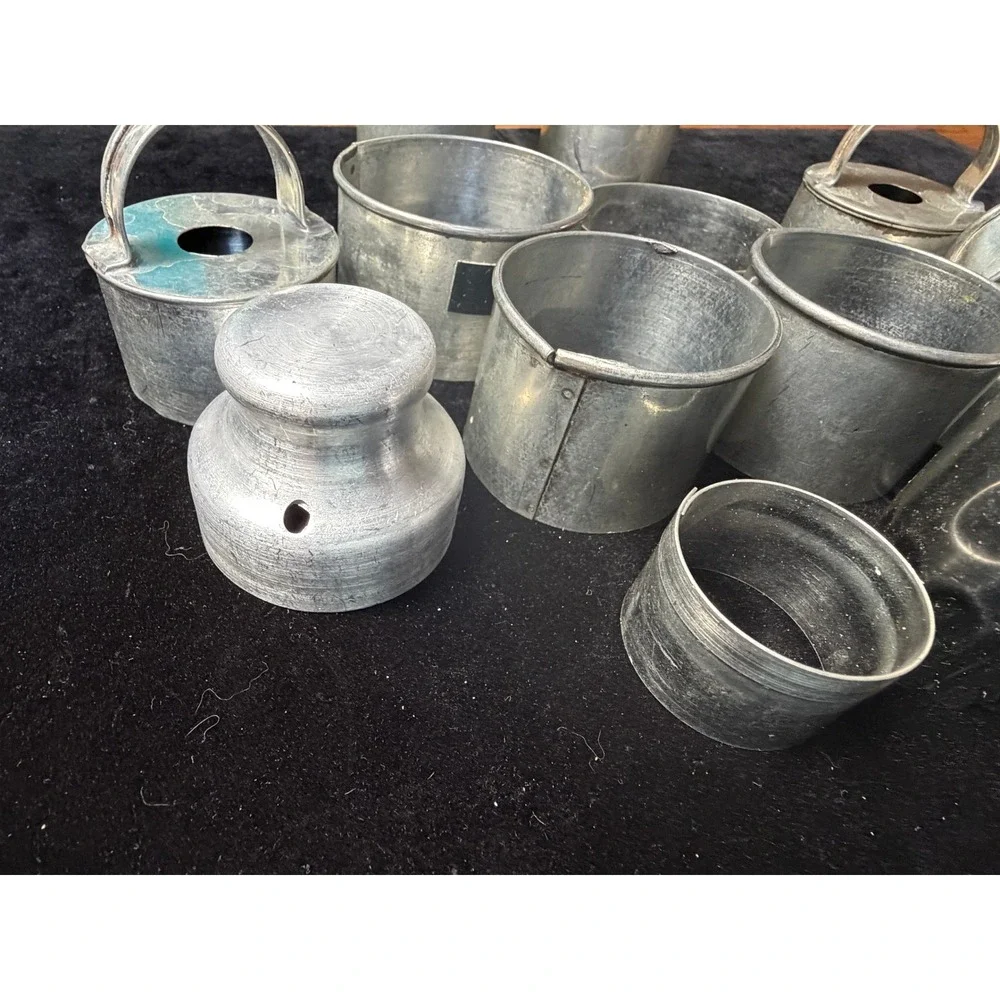 Vintage Tin Aluminum Biscuit Cookie Cutter Set 11pc Mixed Shapes Handled Rings